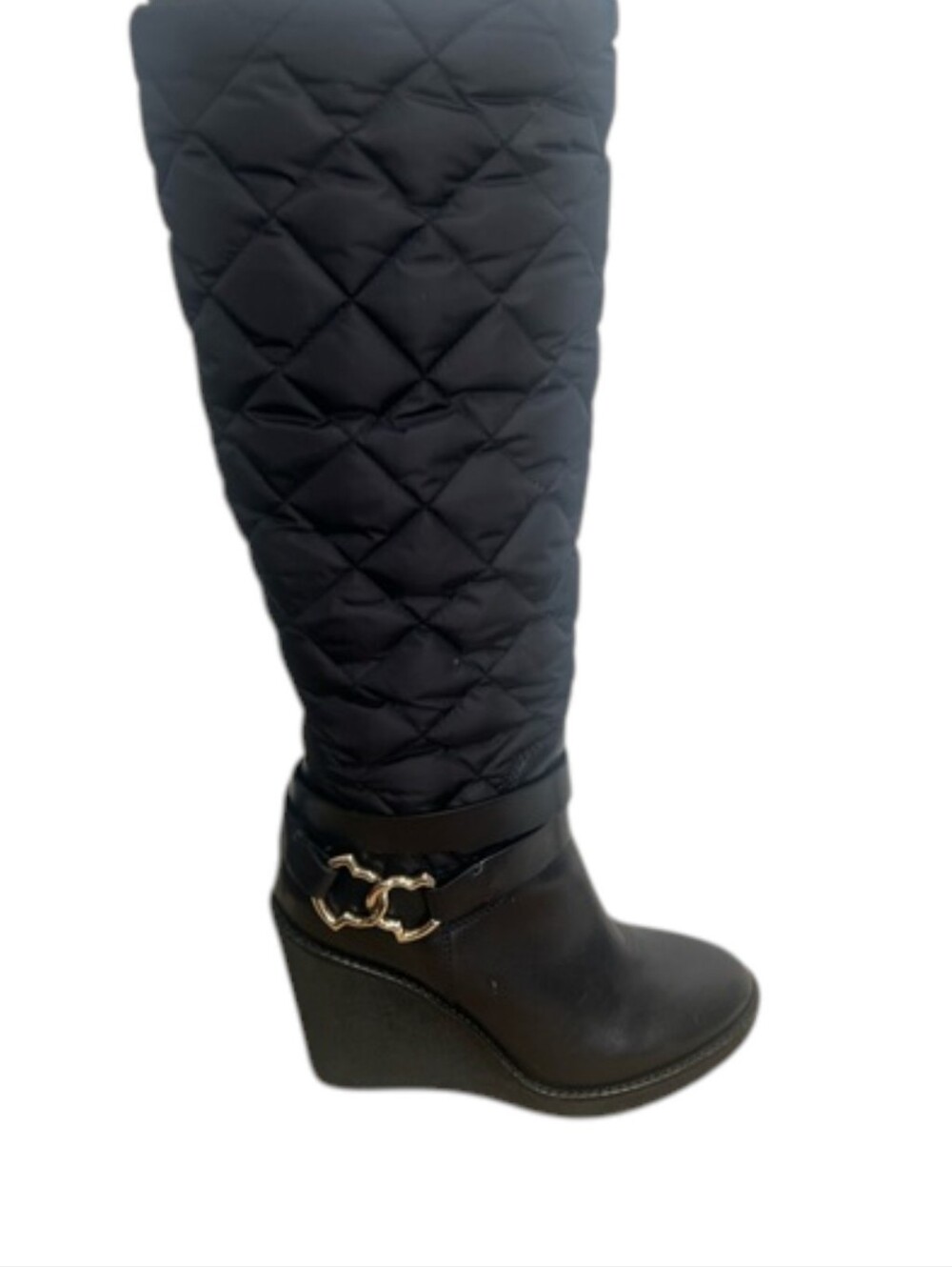 Moncler Cernobbio Black Quilted Leather Wedge Boots Women's 8 - Picture 7 of 9